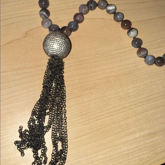 VINTAGE Long Beaded Stone Necklace Chain Tassle Rhinestone Necklace Drop NEW - Picture 2 of 3
